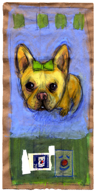 Doggy Bag, Pet Portrait, whimsy, custom pet portrait, color, etsy pet portraits, custom pet portraits paintings, pastel pet portraits