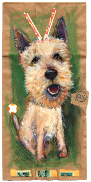 Doggy Bag, Pet Portrait, whimsy, family portraits with pets, pet portraits nyc, custom pet portraits etsy, whimsical pet portraits
